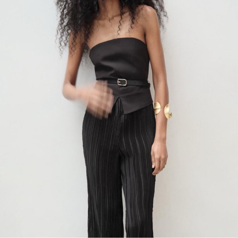 Zara Belted Mixed Pleated Jumpsuit